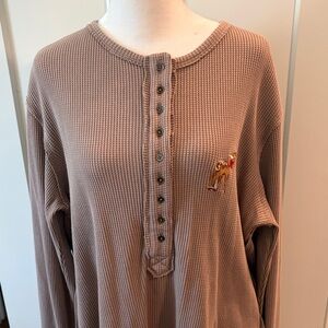 NWT We The Free Womens Brown Waffle Knit Henley Shirt Size XL Preppy Stripes